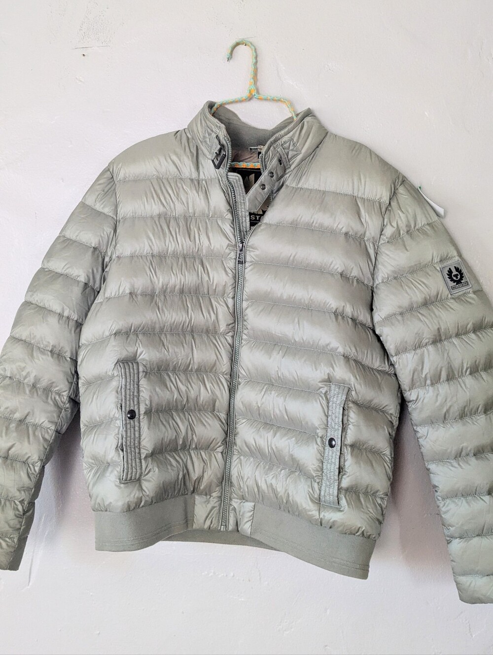 Belstaff Men's Circuit Jacket Down Puffer Bomber Gray/Sage Size US 42 XL Salvia